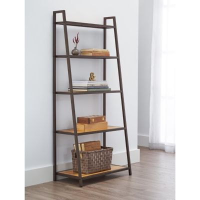 Image showing  27 in. x 14 in. x 60 in. 5-Tier Leaning Bamboo Rack, Bronze Anthracite