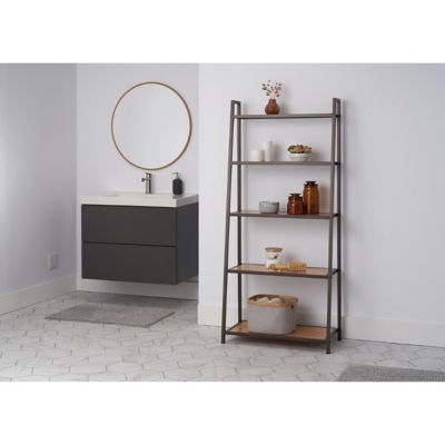 Image showing  27 in. x 14 in. x 60 in. 5-Tier Leaning Bamboo Rack, Bronze Anthracite