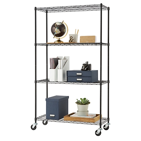 TRINITY BASICS 4-Tier 36 in. x 14 in. x 62.5 in. Wire Shelving Rack with Wheels, Black