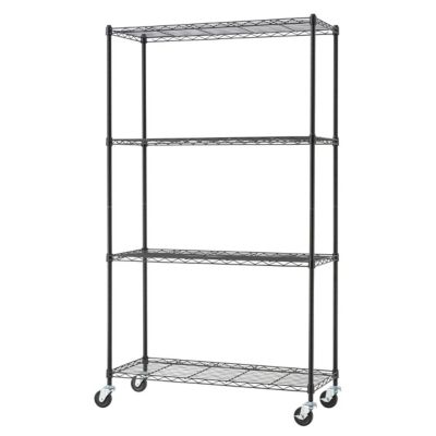 Image showing  36 in. x 14 in. x 62.5 in. BASICS 4-Tier Wire Shelving Rack with Wheels, Black