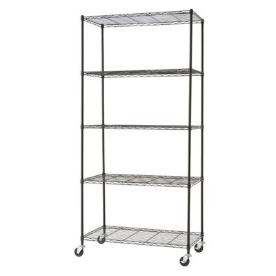 Image showing  36 in. x 18 in. x 76 in. 5-Tier Basics Wire Shelving Rack with Wheels, Black
