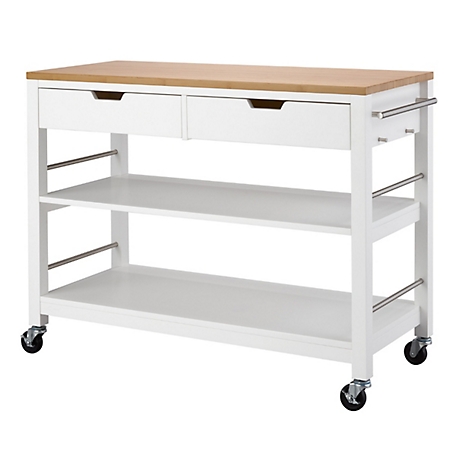 TRINITY Kitchen Island with Drawers, White & Bamboo
