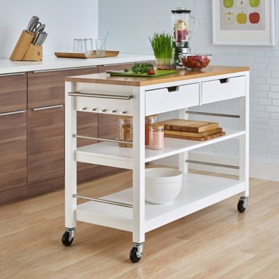 Image showing  Kitchen Island with Drawers, White & Bamboo