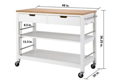 Image showing  Kitchen Island with Drawers, White & Bamboo