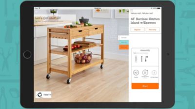 Image showing  Kitchen Island with Drawers, White & Bamboo