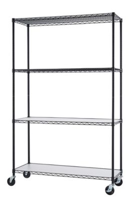 TRINITY 4-Tier Commercial Wire Shelving Rack with Liners and Wheels, 48 in. x 18 in. x 72 in., Black