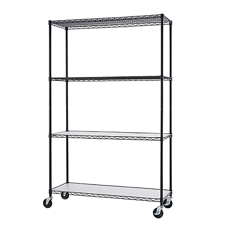 TRINITY 4-Tier Commercial Wire Shelving Rack with Liners and Wheels, 48 in. x 18 in. x 72 in., Black