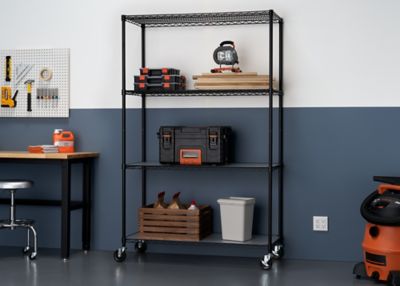 Image showing  4-Tier 48 in. x 18 in. x 72 in. Commercial Wire Shelving Rack with Liners and Wheels, Black