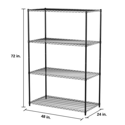 Image showing 5 th TRINITY 48 in. x 24 in. x 72 in. 4-Tier Commercial Wire Shelving Rack, Black