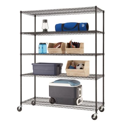TRINITY 5-Tier Basics Wire Shelving Rack with Wheels, 60 in. x 24 in. x 72 in., Black