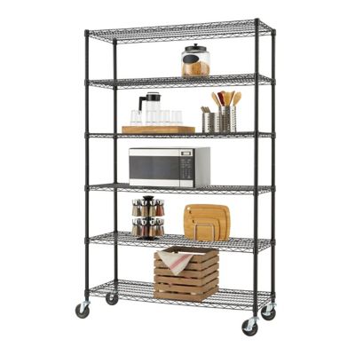 TRINITY 6-Tier Basics Wire Shelving Rack with Wheels, 48 in. x 18 in. x 72 in., Black