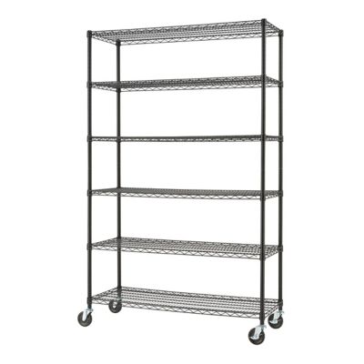 Image showing  48 in. x 18 in. x 72 in. 6-Tier Basics Wire Shelving Rack with Wheels, Black