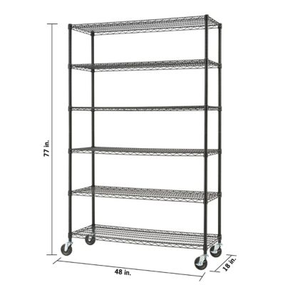 Image showing  48 in. x 18 in. x 72 in. 6-Tier Basics Wire Shelving Rack with Wheels, Black