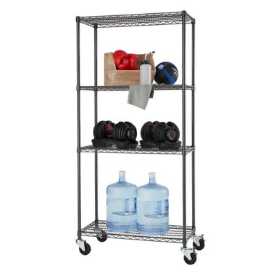 TRINITY 4-Tier 36 in. x 18 in. x 72 in. PRO Wire Shelving with Wheels, Black, 1,000 lb. Capacity on Wheels, 4,000 lb. on Leveler