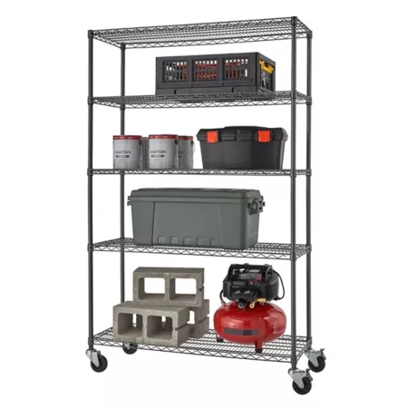 PRO TRINITY 5-Tier Wire Shelving Unit 48 in x 18 in x 72 in with Casters Black 1 000 lb Capacity on Wheels 5 000 lb on Leveler Freestanding Shelving Units