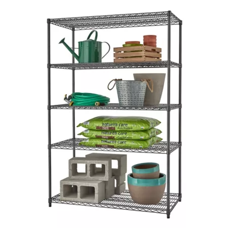 TRINITY PRO 5-Tier Wire Shelving Unit 48 in x 24 in x 72 in Charcoal Black Freestanding Shelving Units