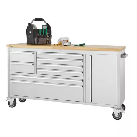 TRINITY 66" x 19" Stainless Steel 8-Drawer Rolling Workbench Work Benches