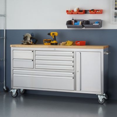 Image showing  66 in. x 19 in. 8-Drawer Stainless Steel Rolling Workbench