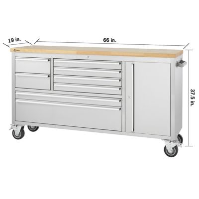 Image showing 6 th TRINITY 66 in. x 19 in. 8-Drawer Stainless Steel Rolling Workbench