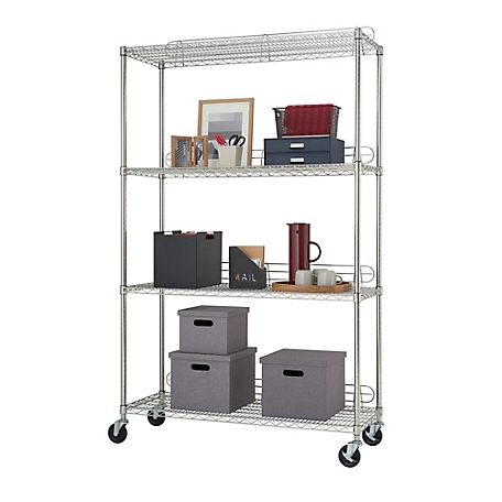 TRINITY 4-Tier EcoStorage Wire Shelving Rack with Backstands and Wheels, 48 in. x 18 in. x 72 in., Chrome Color