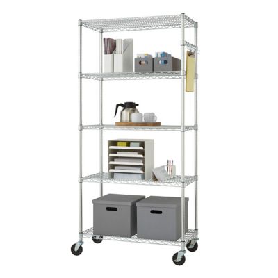 TRINITY 5-Tier EcoStorage Commercial Wire Shelving Rack with Sidebar and Wheels, 36 in. x 18 in. x 72 in., Chrome Color