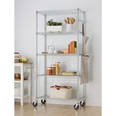 Image showing  5-Tier EcoStorage Commercial Wire Shelving Rack with Sidebar and Wheels, 36 in. x 18 in. x 72 in., Chrome Color
