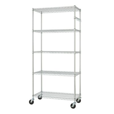 Image showing  5-Tier EcoStorage Commercial Wire Shelving Rack with Sidebar and Wheels, 36 in. x 18 in. x 72 in., Chrome Color
