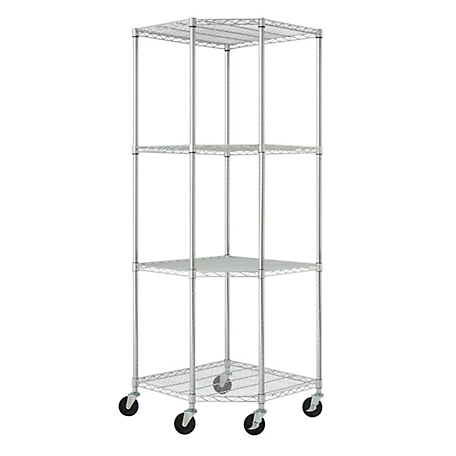 TRINITY 4-Tier EcoStorage Corner Wire Shelving Rack with Wheels, 27 in. x 18 in. x 72 in., Chrome Color