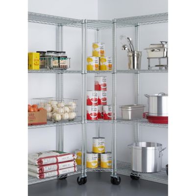 Image showing  4-Tier EcoStorage Corner Wire Shelving Rack with Wheels, 27 in. x 18 in. x 72 in., Chrome Color