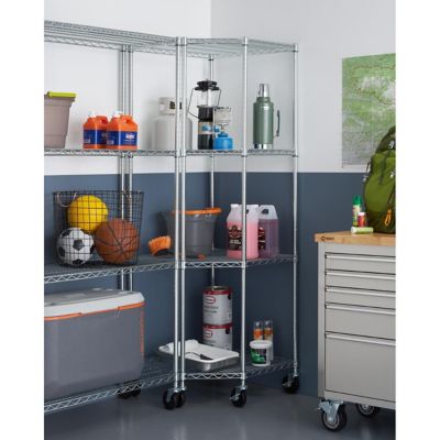 Image showing  4-Tier EcoStorage Corner Wire Shelving Rack with Wheels, 27 in. x 18 in. x 72 in., Chrome Color