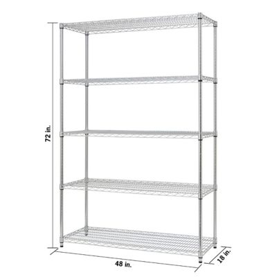 Image showing 7 th TRINITY 48 in. x 18 in. x 72 in. 5-Tier EcoStorage Commercial Wire Shelving Rack, Chrome Color