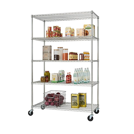 TRINITY 5-Tier EcoStorage Commercial Wire Shelving Rack with Wheels, 48 in. x 24 in. x 72 in., Chrome Color