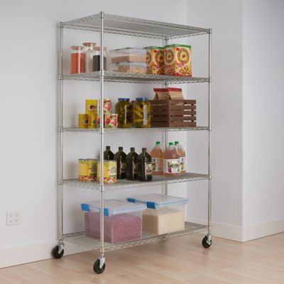 Image showing  48 in. x 24 in. x 72 in. 5-Tier EcoStorage Commercial Wire Shelving Rack with Wheels, Chrome Color