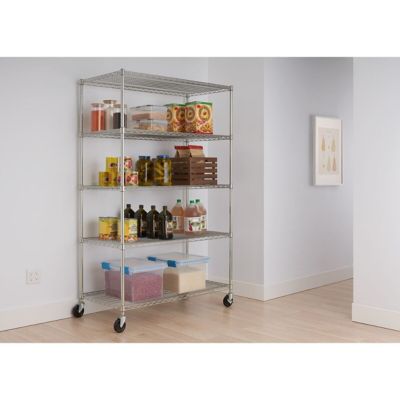 Image showing  48 in. x 24 in. x 72 in. 5-Tier EcoStorage Commercial Wire Shelving Rack with Wheels, Chrome Color