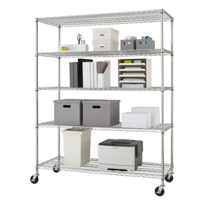 TRINITY 5-Tier EcoStorage Commercial Wire Shelving Rack with Wheels, 60 in. x 24 in. x 72 in., Chrome Color