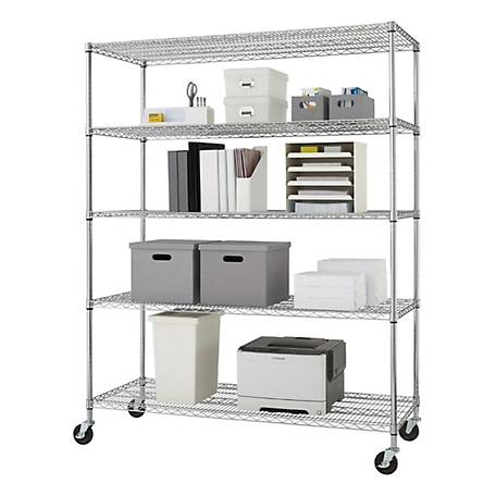 TRINITY 5-Tier EcoStorage Commercial Wire Shelving Rack with Wheels, 60 in. x 24 in. x 72 in., Chrome Color