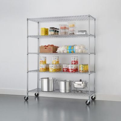 Image showing  5-Tier EcoStorage Commercial Wire Shelving Rack with Wheels, 60 in. x 24 in. x 72 in., Chrome Color