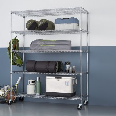 Image showing  5-Tier EcoStorage Commercial Wire Shelving Rack with Wheels, 60 in. x 24 in. x 72 in., Chrome Color