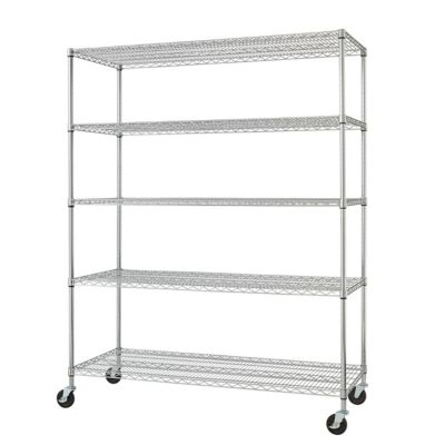 Image showing  5-Tier EcoStorage Commercial Wire Shelving Rack with Wheels, 60 in. x 24 in. x 72 in., Chrome Color