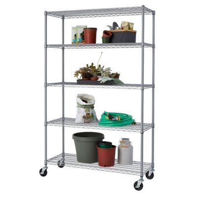 TRINITY 5-Tier Epoxy Outdoor Wire Shelving with Wheels, Gray