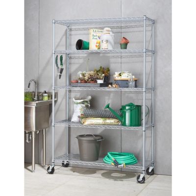 Image showing  5-Tier Epoxy Outdoor Wire Shelving with Wheels, Gray