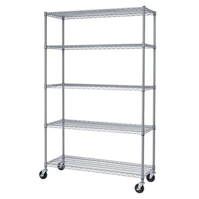 Image showing  5-Tier Epoxy Outdoor Wire Shelving with Wheels, Gray
