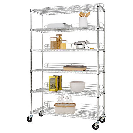TRINITY 6-Tier Wire Commercial Shelving Rack with Backstands and Wheels, 48 in. x 18 in. x 72 in., Chrome