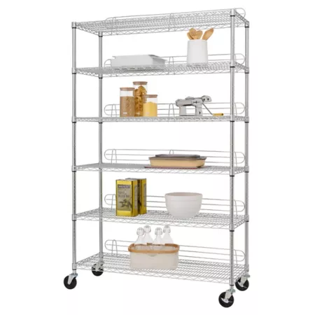 TRINITY Commercial 6-Tier Wire Shelving Unit with Brackets and Wheels 48 in x 18 in x 72 in Chrome Water Filters