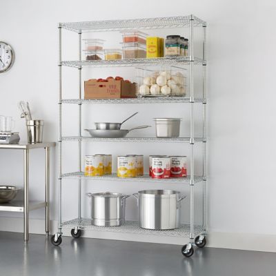 Image showing  6-Tier Wire Commercial Shelving Rack with Backstands and Wheels, 48 in. x 18 in. x 72 in., Chrome