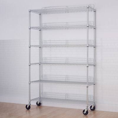 Image showing  6-Tier Wire Commercial Shelving Rack with Backstands and Wheels, 48 in. x 18 in. x 72 in., Chrome