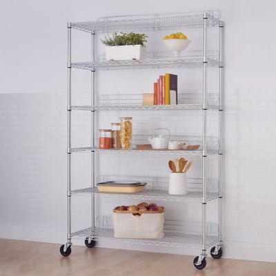 Image showing  6-Tier Wire Commercial Shelving Rack with Backstands and Wheels, 48 in. x 18 in. x 72 in., Chrome