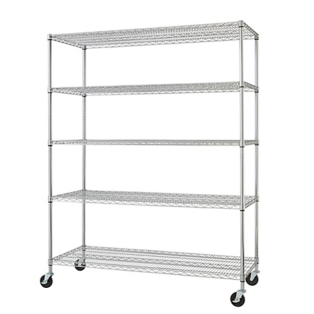 TRINITY 5-Tier Basics Wire Shelving Rack with Wheels, 60 in. x 24 in. x 72 in., Chrome