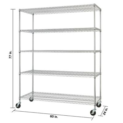 5 Tier Wire Shelving Rack With Wheels, Trinity 60 Inch 5 Tier Wire Shelving Rack With Wheels