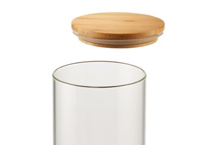 Image showing  Small Glass Canisters with Bamboo Lids Set, 3 pc.